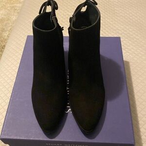 Stuart Weitzman black suede ankle boots with tie in back. Worn once. Like new.